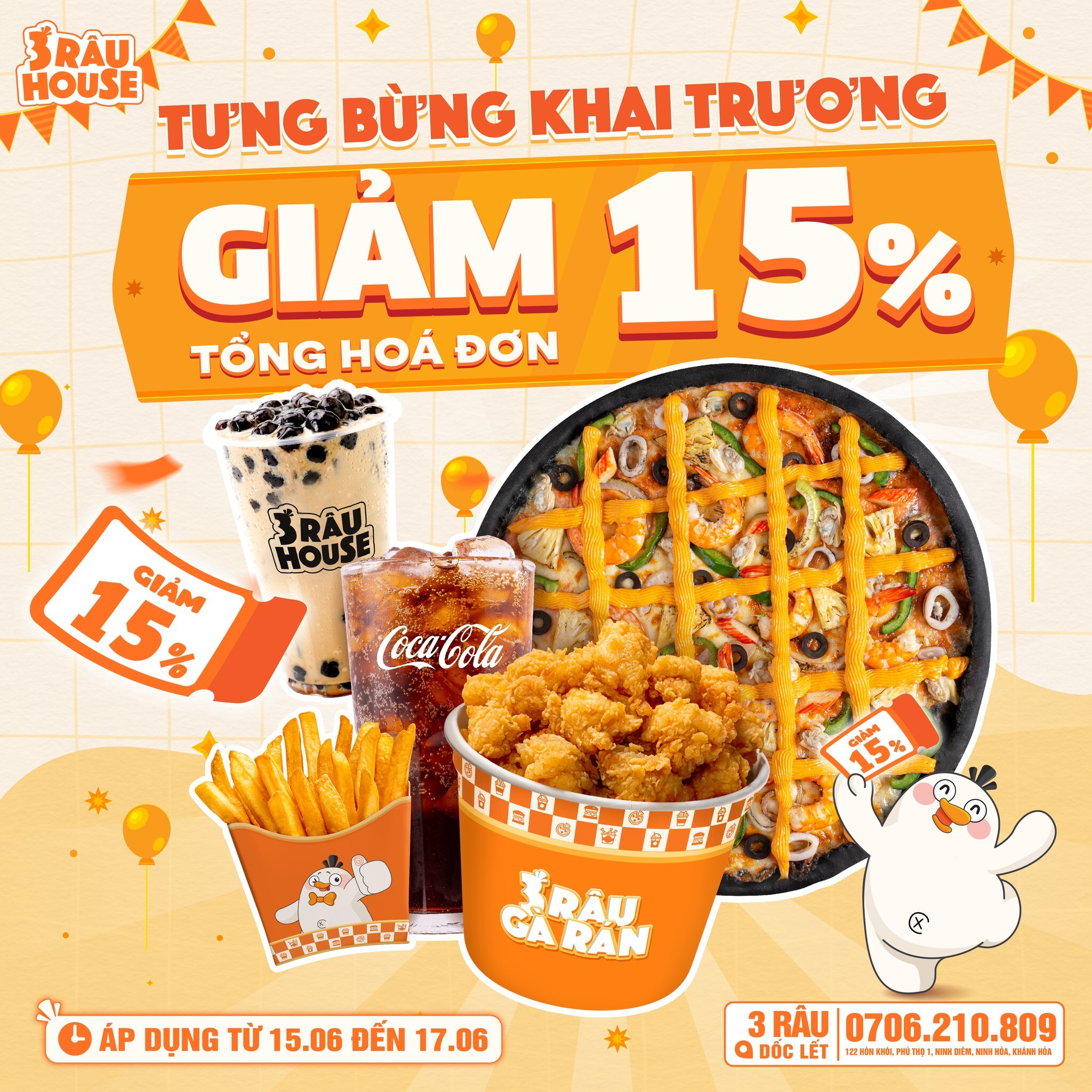 GÀ RÁN PIZZA TRÀ SỮA 3 RÂU 7